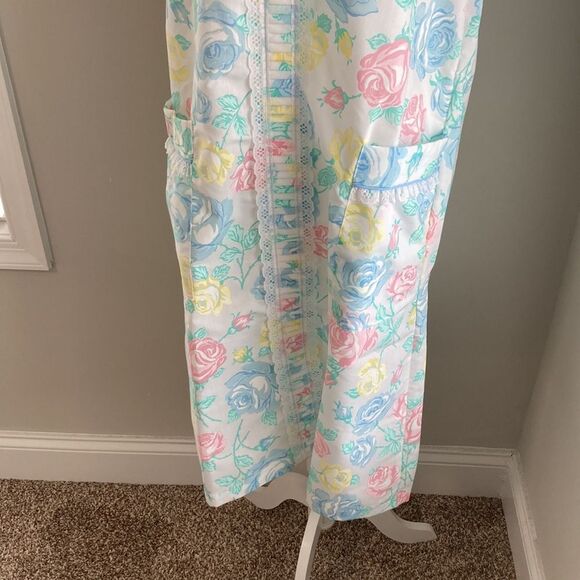 Vintage Leisure Life 70s Floral Button Lace Shortsleeve House Dress Small - Picture 4 of 16